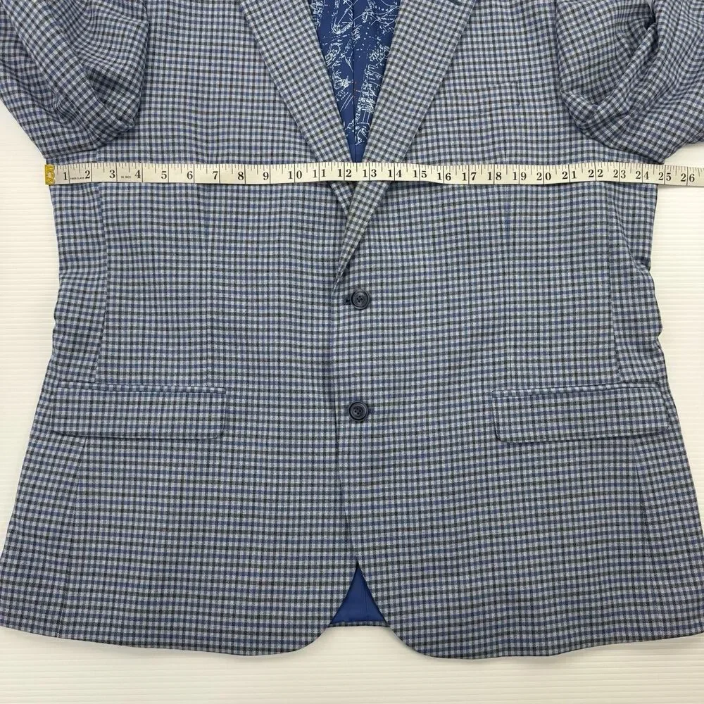 Nautica Mens Blue Plaid Blazer Sport Coat Stretch Map Lining 48R